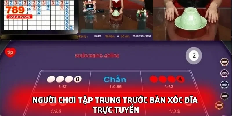 Người chơi tập trung trước bàn xóc đĩa trực tuyến